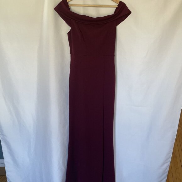 Lulus Burgundy Off-The-Shoulder Maxi Dress S Side Slit & Back Zipper Closure - Picture 1 of 7
